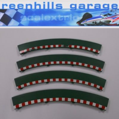 Greenhills Scalextric Curved Green, White and Red Outer Borders x 4 - Used - ACC3088