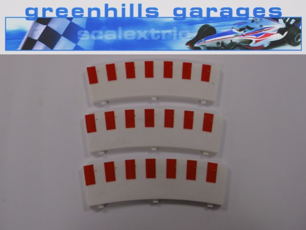 Greenhills Scalextric Curved White and Red Outer Borders x 3 - Used - ACC3099