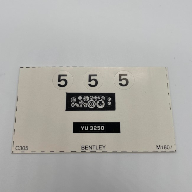 Greenhills Scalextric Bentley 3L No. 5 Roundel & Instrument Panel & Registration Decal Sheet - NEW - G17.