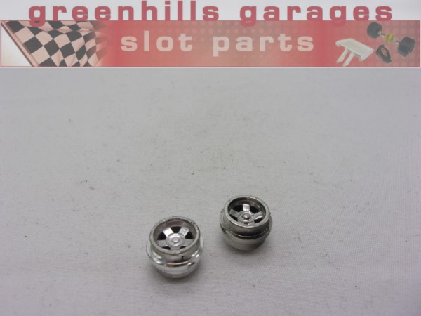 Greenhills Scalextric Mini Cooper C7 Type 4 Upwards Chrome Wheel Pair- Used - P7882**