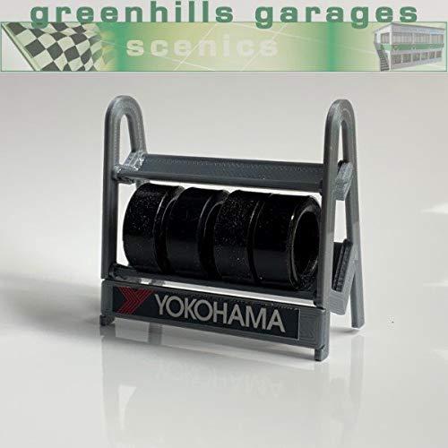 Greenhills Slot Car Tyre Rack with 4 x Tyres in Grey 1.32 Scale NEW