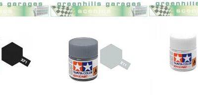 Greenhills Tamiya Acrylic Paint Pack - Flat Black XF1 + White XF2 + Chrome Silver X11 - PP5