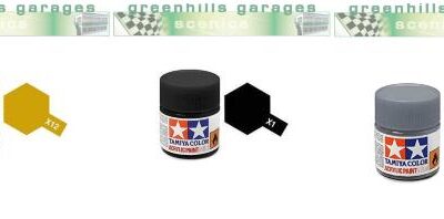 Greenhills Tamiya Acrylic Paint Pack - Gold Leaf X12 + Chrome Silver X11 + Flat Black X1 - PP9