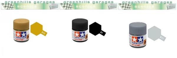 Greenhills Tamiya Acrylic Paint Pack - Gold Leaf X12 + Chrome Silver X11 + Flat Black X1 - PP9