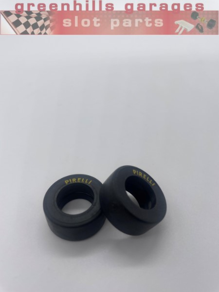 Greenhills Scalextric Pirelli Front Tyre Pair - Yellow Lettering - NEW - P8883