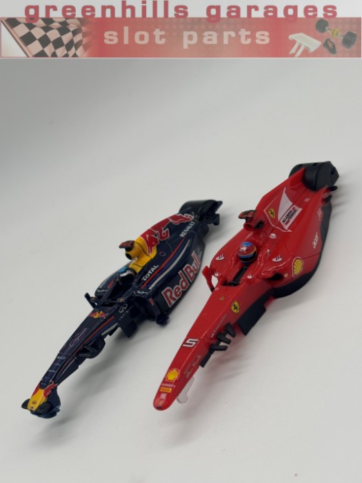 Greenhills Carrera GO!!! F1 Red Bull Renault Vettel & Ferrari Vettel Body Shell Pair - Used - S3192