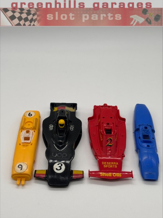 P10550 - Greenhills Scalextric Mixed F1 Body Shells x 4 - SPARES OR REPAIR