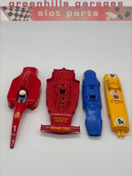 P10551 - Greenhills Scalextric Mixed F1 Body Shells x 4 - SPARES OR REPAIR