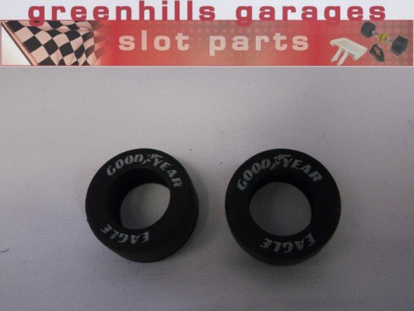 Greenhills Scalextric Goodyear Eagle F1 Front Tyres Pair with White Lettering - Used - P7189