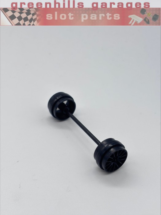 Greenhills Scalextric Aston Martin PBR9 Front Axle & Wheels Black - Used - P10689