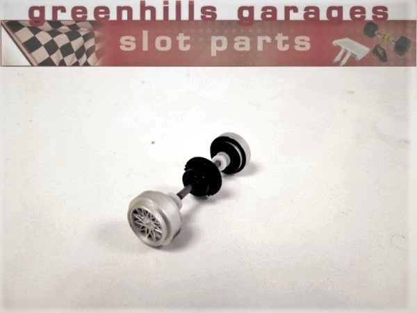 Greenhills Scalextric Ford Sierra Cosworth Rear Axle and Wheels Silver- Used - P7583 ##x