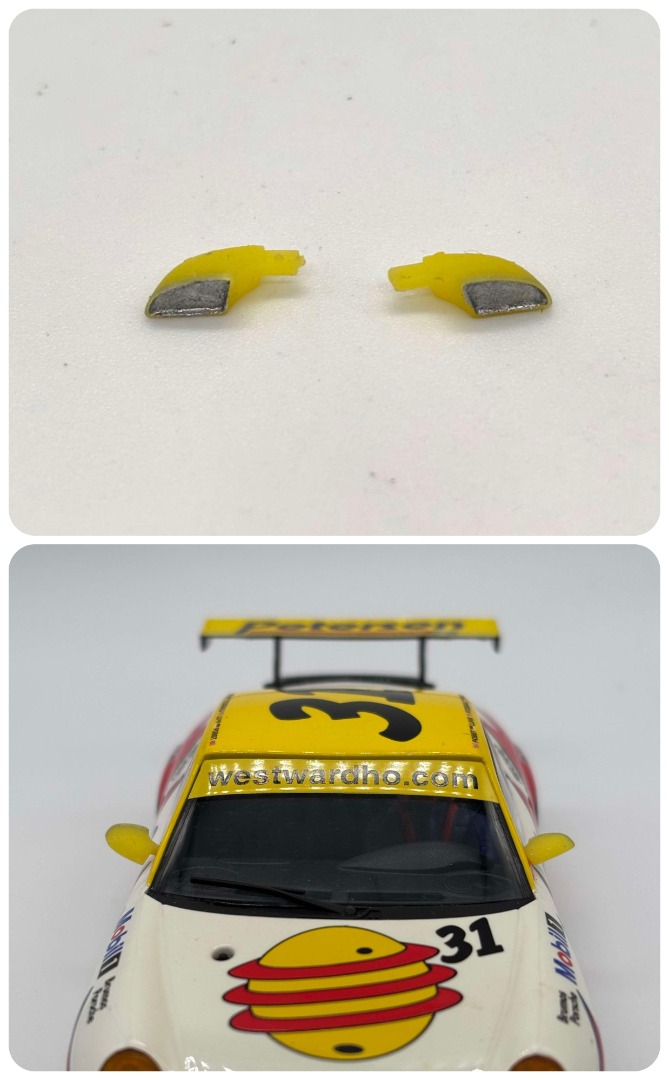 Greenhills Scalextric Porsche 911 GT3R Yellow & Silver Wing Mirror Pair - NEW - GP84