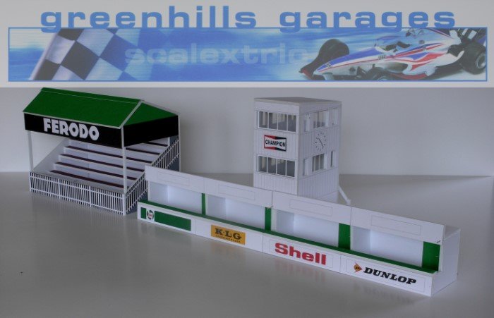 Greenhills Scalextric Slot Car Building Goodwood Pit Boxes Kit 1:32 Scale B... 